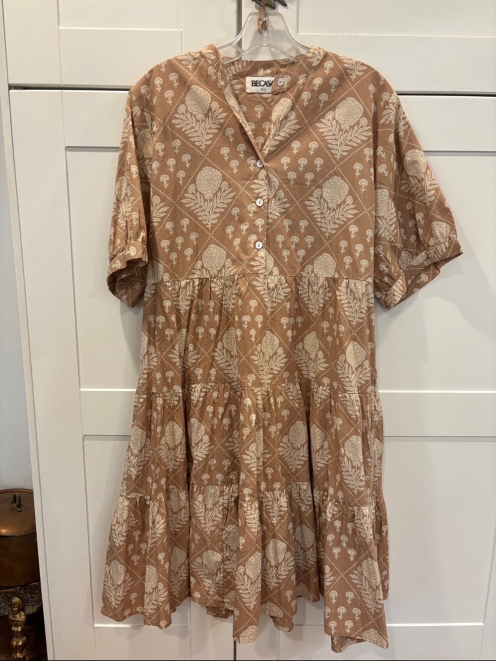 Tan Floral Tiered Mini Dress